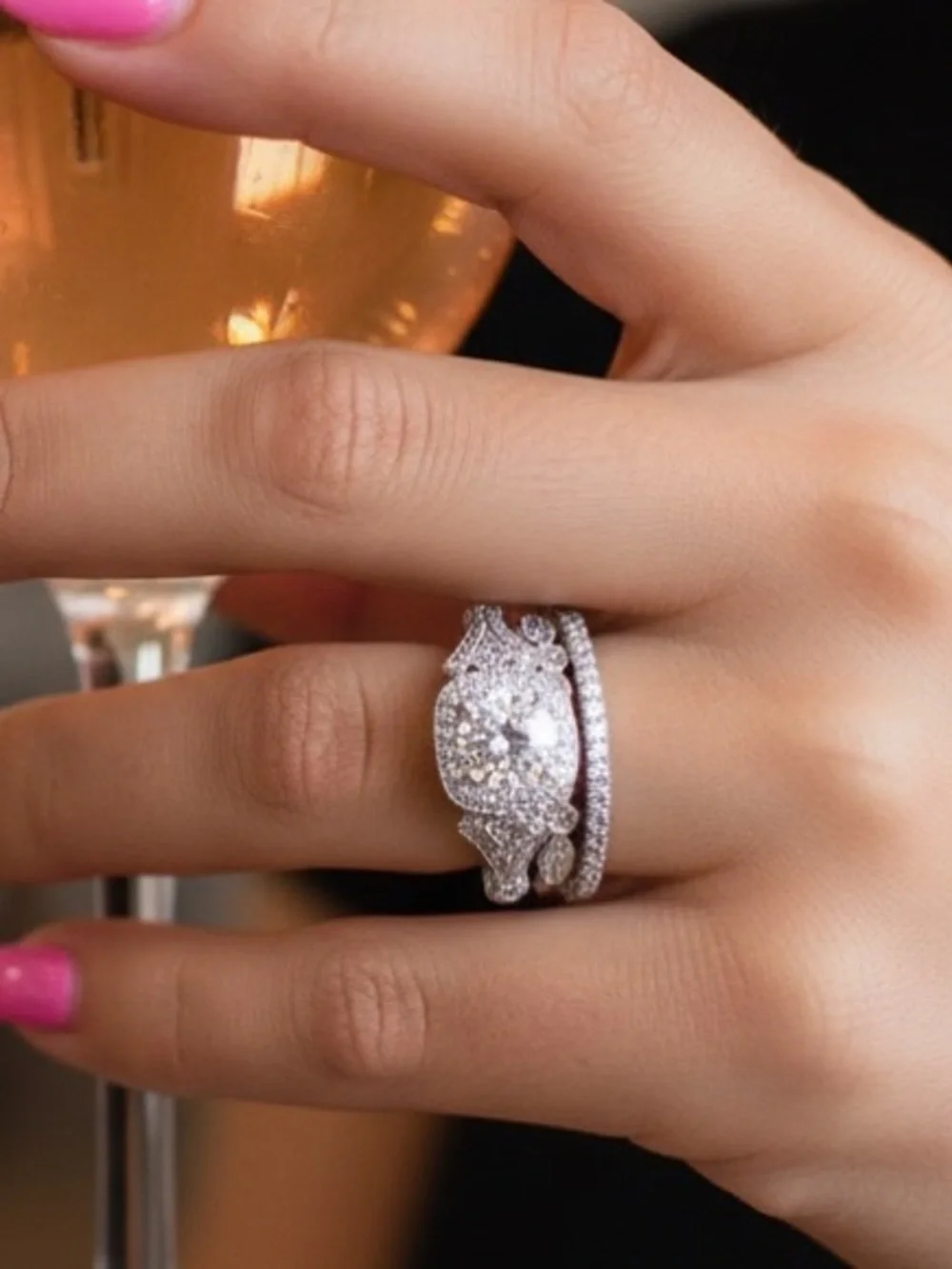Cushion Cut Ring Set Coquette Vintage Old Money Bridal Retro Whimsical Boho Glam